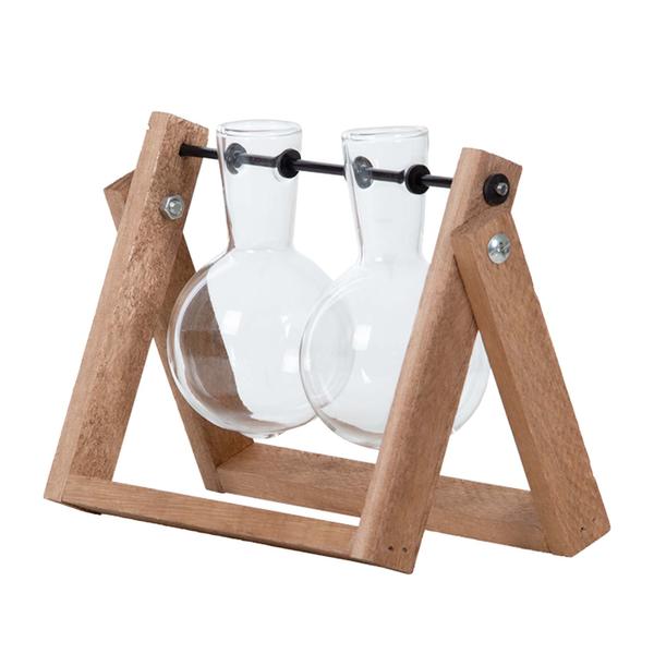 Stekkenstandaard - 2 glazen vazen - Hydroponische vaas voor stekjes - Houten - Teeltstation