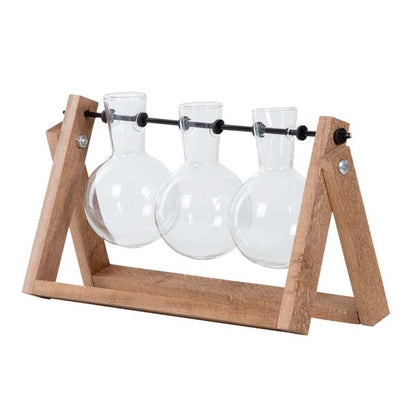 Stekkenstandaard - 3 glazen vazen - Hydroponische vaas voor stekjes - Houten - Teeltstation
